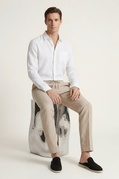 Pisa Linen Set Long Sleeve White/Beige