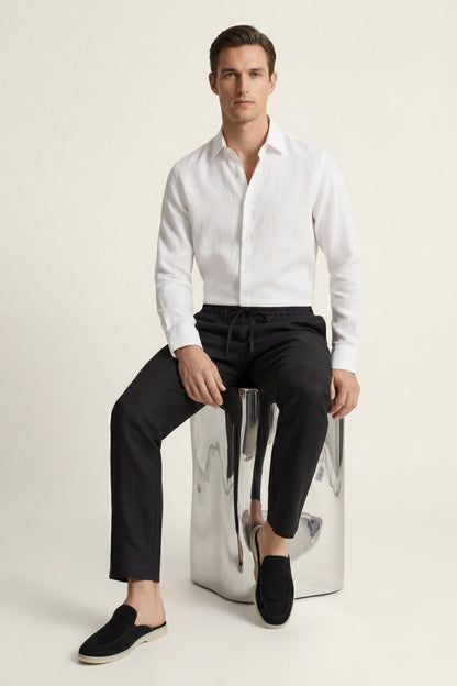 Pisa Linen Set Long Sleeve White/Black