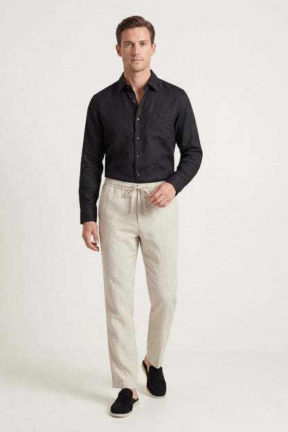 Pisa Linen Set Long Sleeve Black/Beige