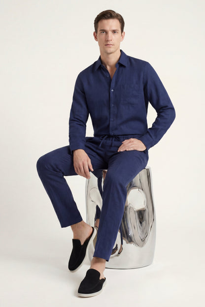 Bellagio Linen Set Long Sleeve Navy