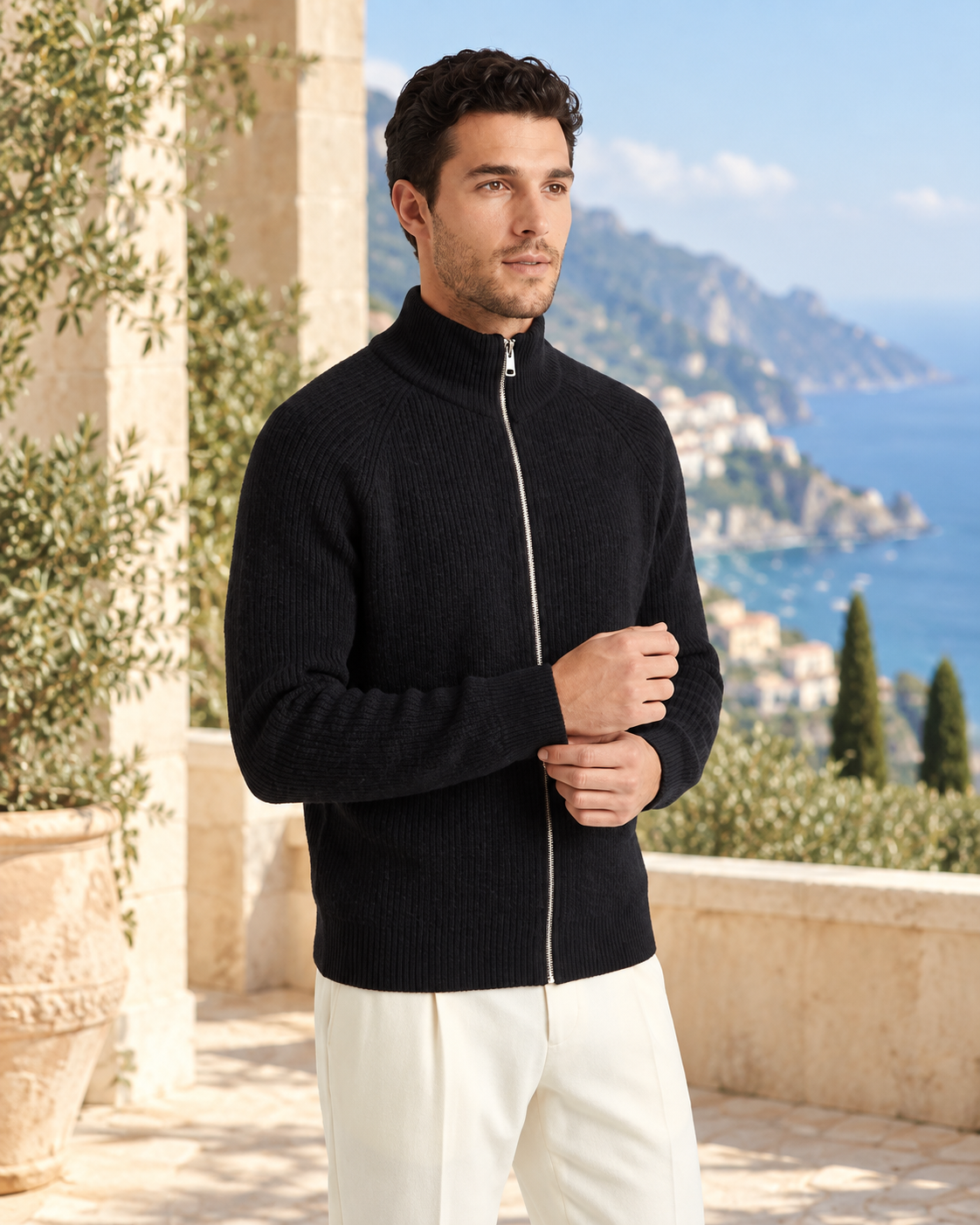 Amalfi Zipper Vest - Black