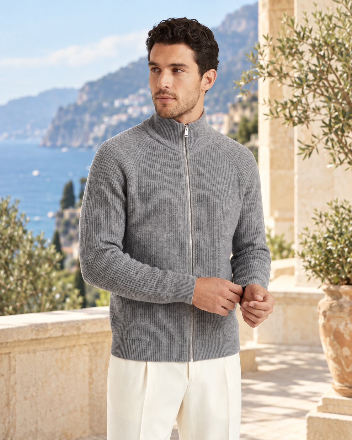 Amalfi Zipper Vest - Grey