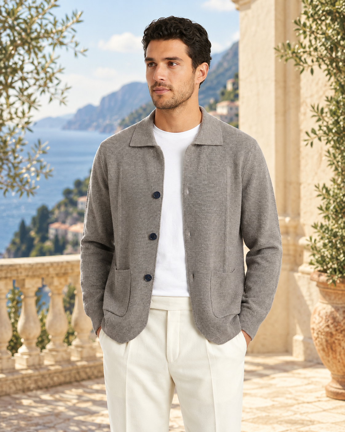 Naples Wool Button Overshirt - Camel
