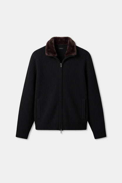 Prague Fur Collar Cardigan - Black