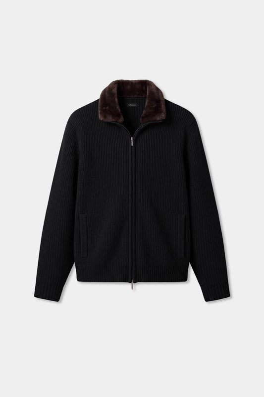 Prague Fur Collar Cardigan - Black