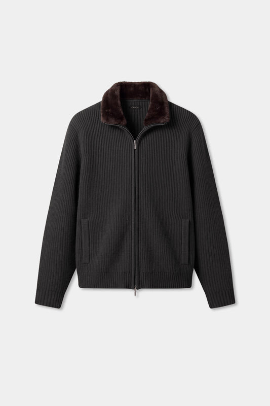 Prague Fur Collar Cardigan - Dark Grey