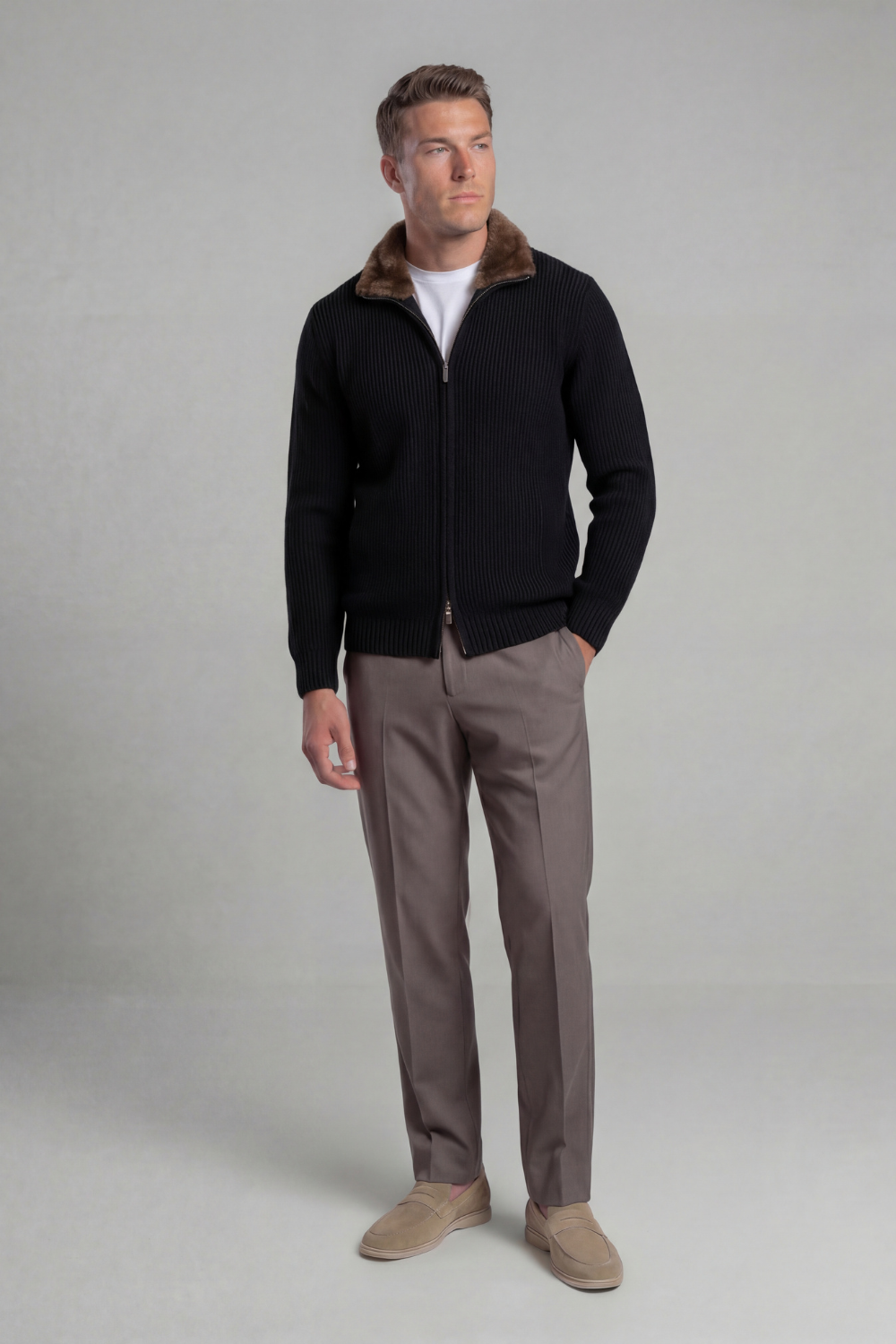 Prague Fur Collar Cardigan - Black