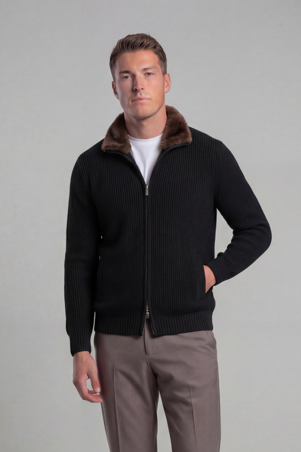 Prague Fur Collar Cardigan - Black