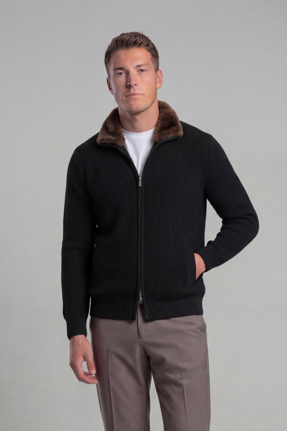 Prague Fur Collar Cardigan - Black