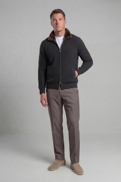 Prague Fur Collar Cardigan - Dark Grey