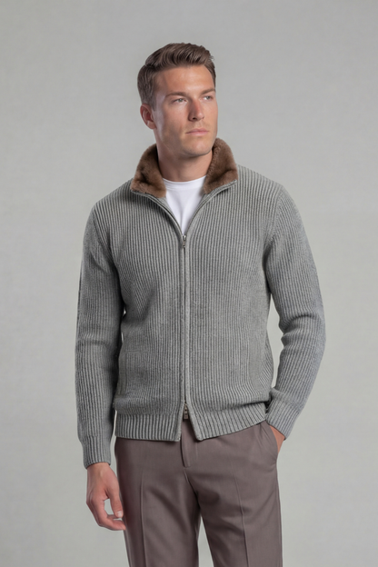 Prague Fur Collar Cardigan - Light Grey