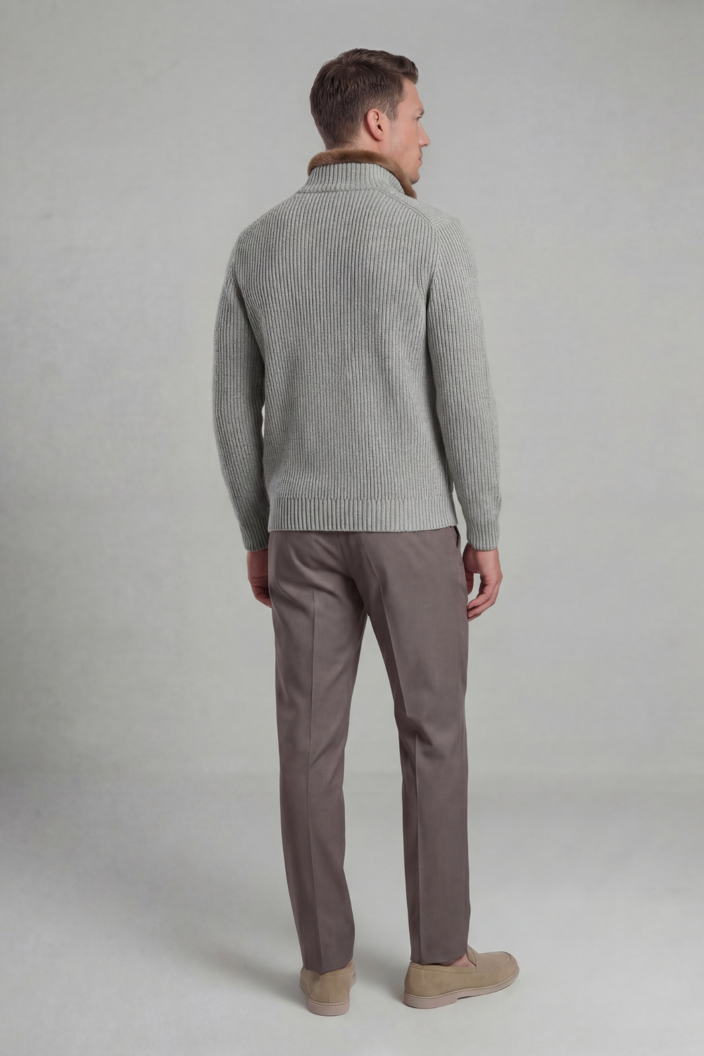 Prague Fur Collar Cardigan - Light Grey