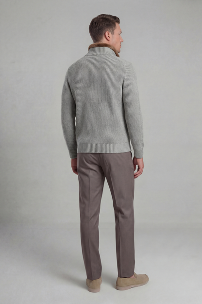 Prague Fur Collar Cardigan - Light Grey