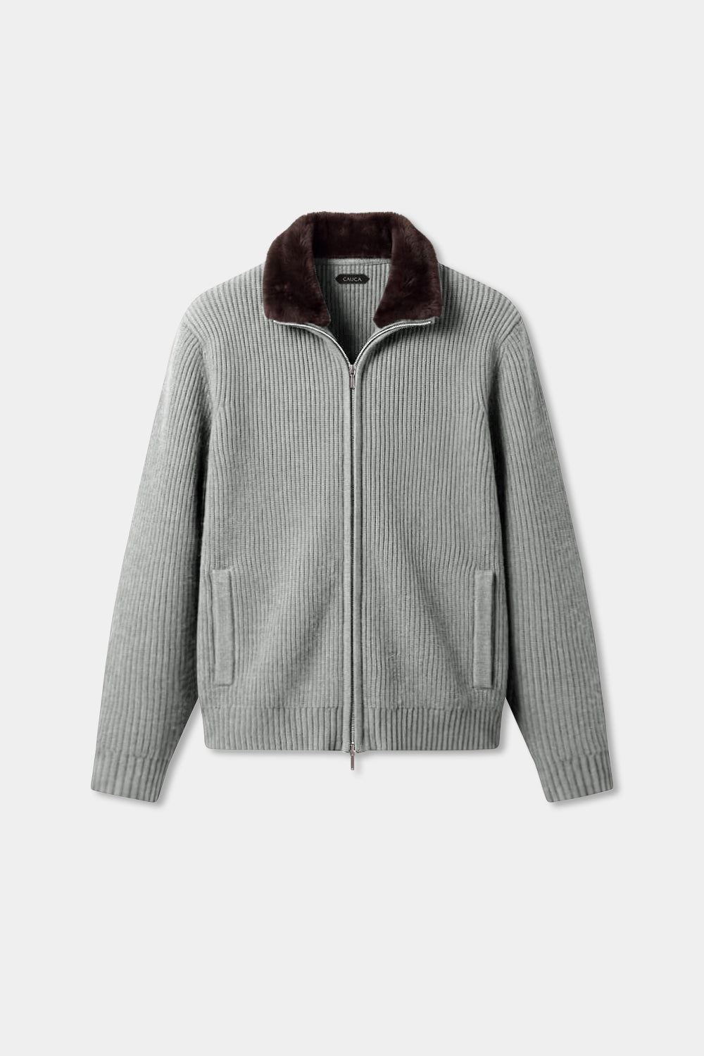 Prague Fur Collar Cardigan - Light Grey