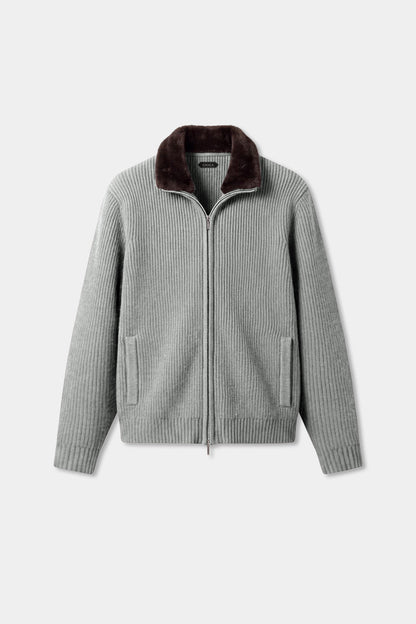 Prague Fur Collar Cardigan - Light Grey