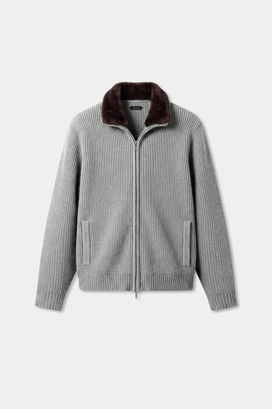 Prague Fur Collar Cardigan - Light Grey