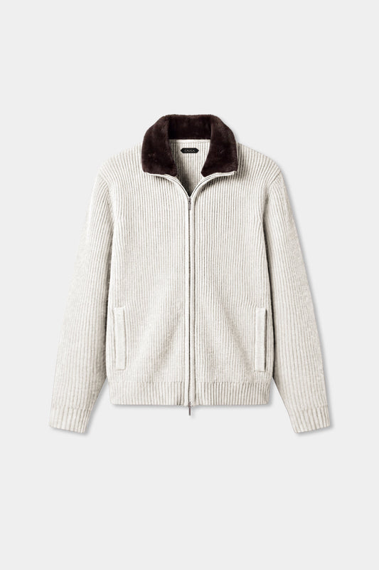 Prague Fur Collar Cardigan - Off-White